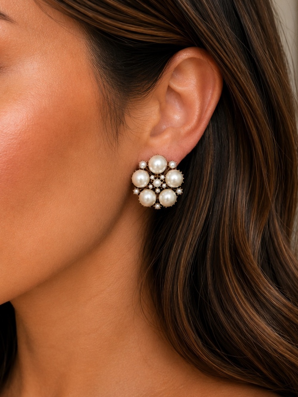 Banana Republic Pearl Floral Clover Earrings